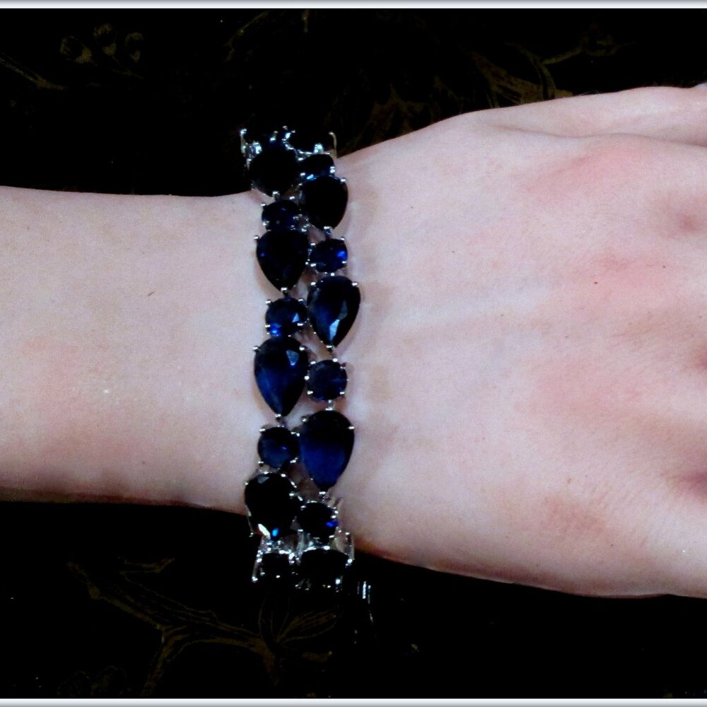 blue sapphire Charm white Gold filled Mona Lisa ladies charm Bracelet